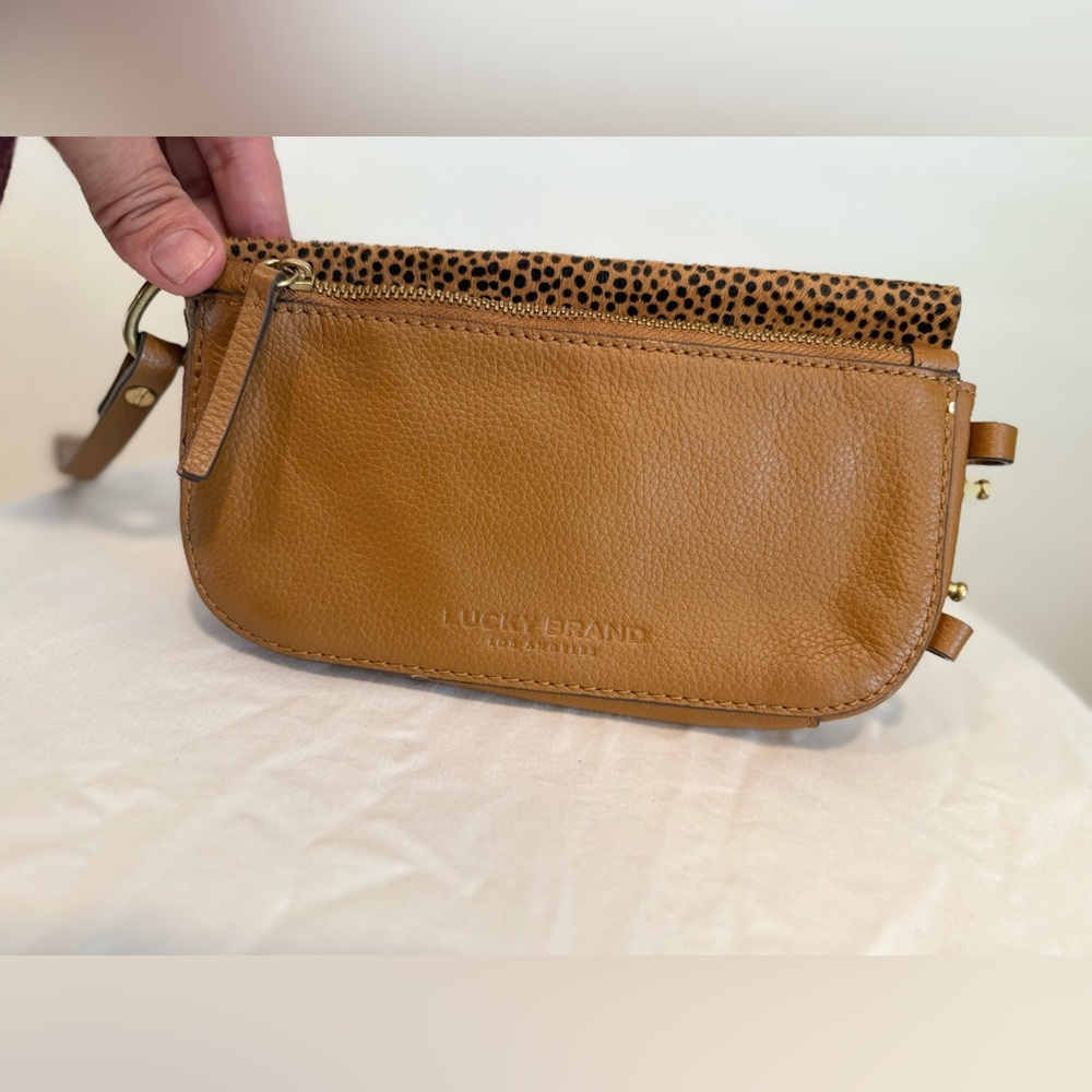 Lucky Brand Brown Leather Wristlet with Animal Print Accent